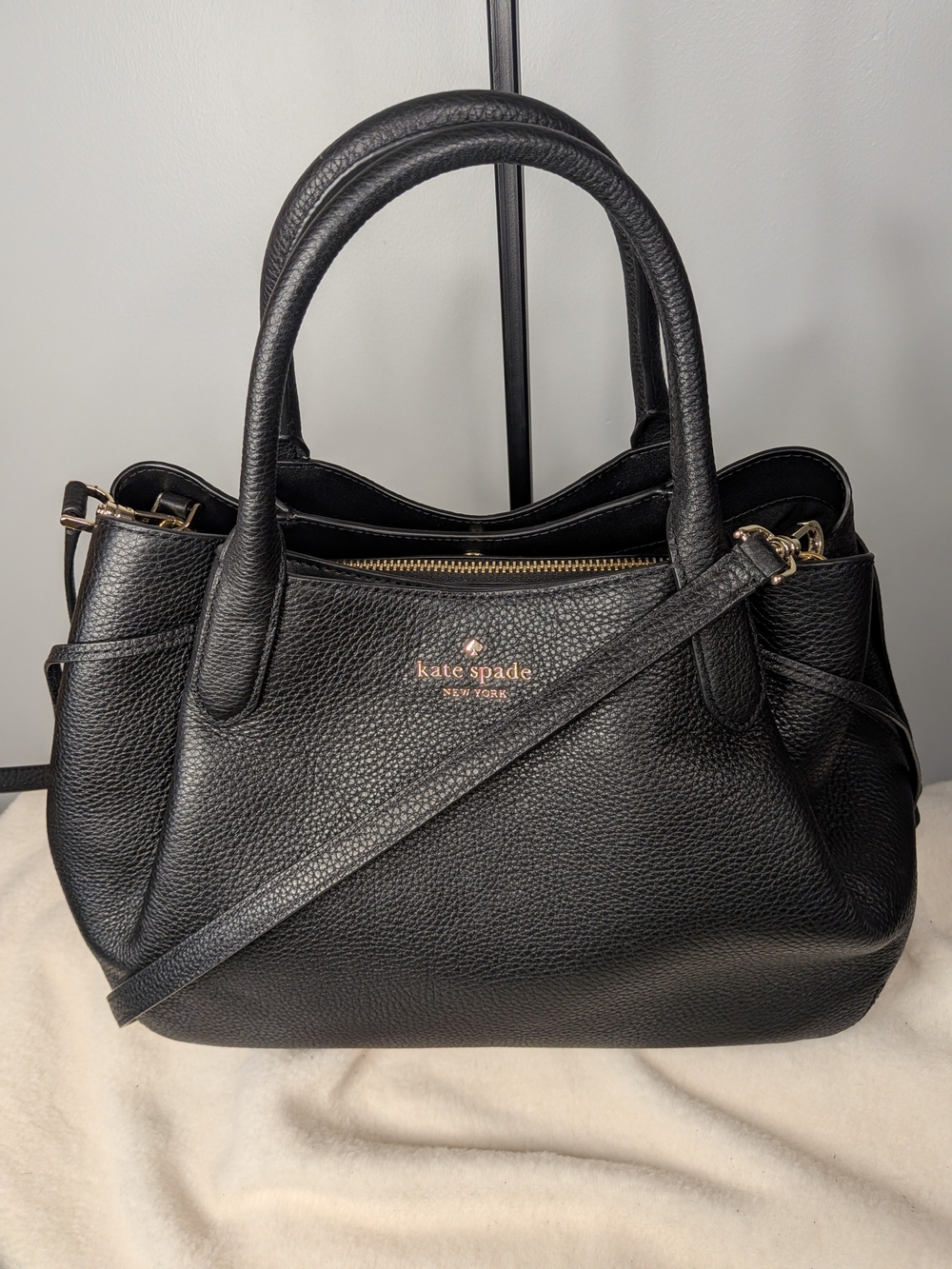 Kate Spade Large Dumpling Satchel Black Pebbled Leather Crossbody Bag K8134